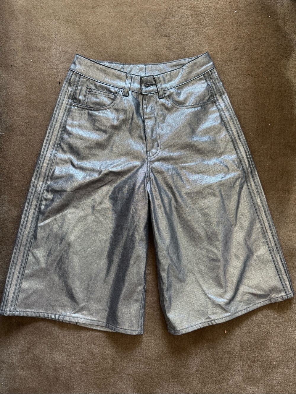Adidas Originals Firebird Silver Metallic Jorts Sz 2